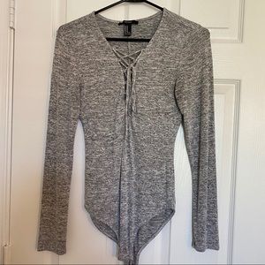 grey lace up body suit
